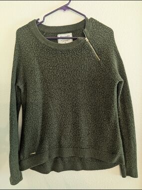 Abercrombie & Fitch Olive Green Textured Zip-Neck Sweater